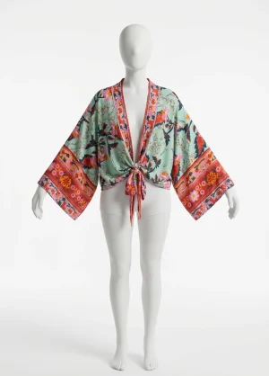 Kimono plage coton court à nouer encolure v - Vue 1 - Kimono Plage
