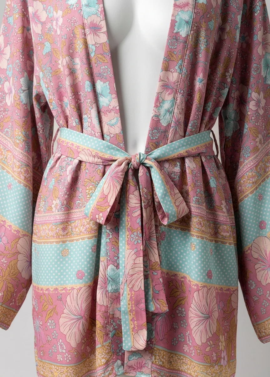 Kimono plage coton court aérien fluide femme - Vue 4 - Kimono Plage