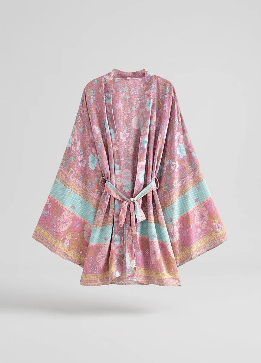 Kimono plage coton court aérien fluide femme - Vue 6 - Kimono Plage