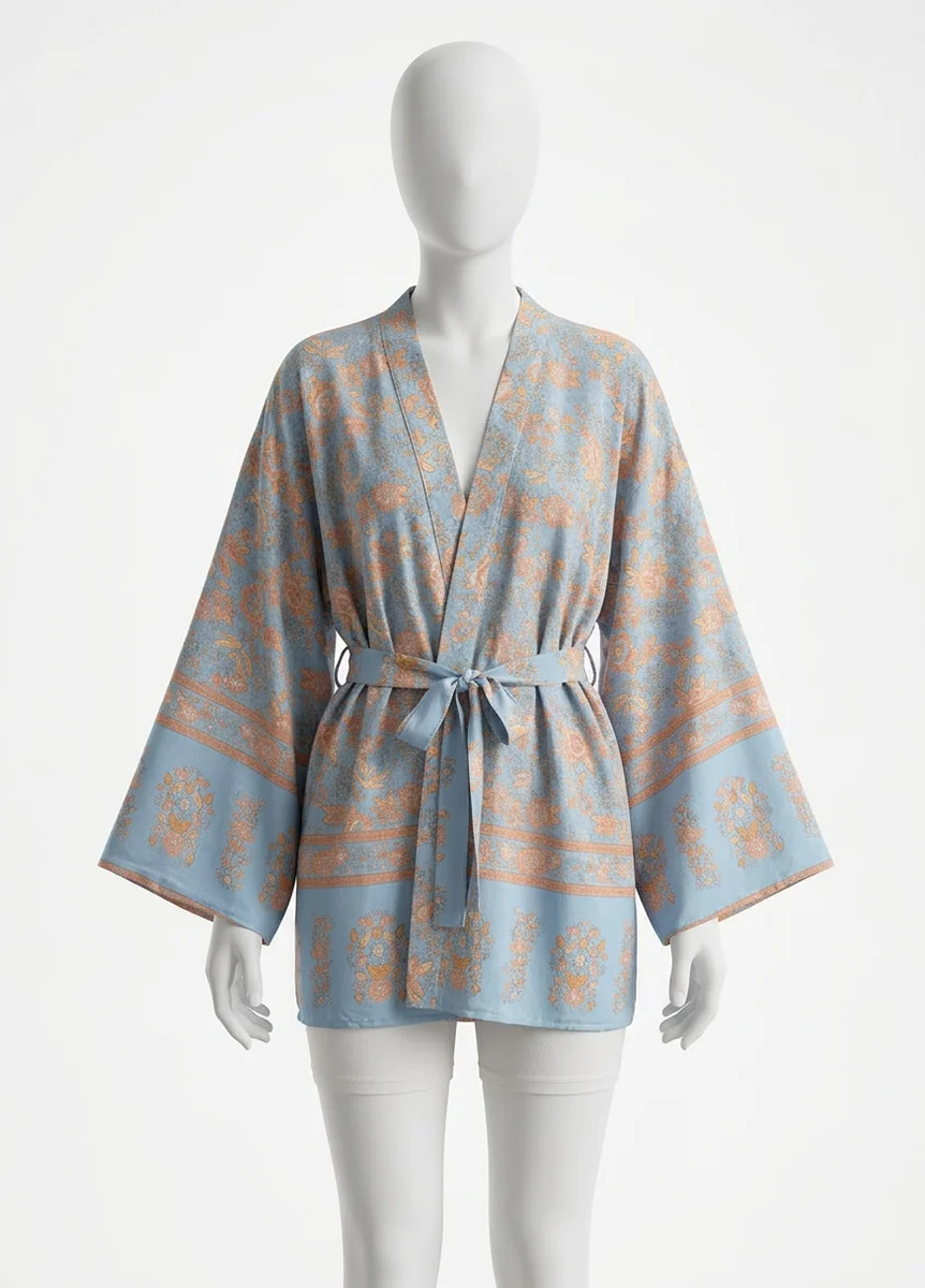 Kimono plage coton court femme bohème élégant - Vue 1 - Kimono Plage