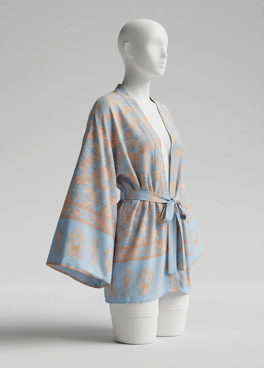 Kimono plage coton court femme bohème élégant - Vue 2 - Kimono Plage