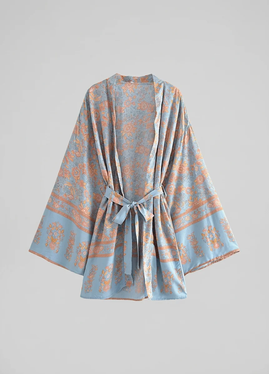Kimono plage coton court femme bohème élégant - Vue 4 - Kimono Plage
