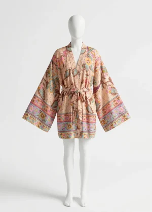 Kimono plage coton court floral manches longues - Vue 1 - Kimono Plage