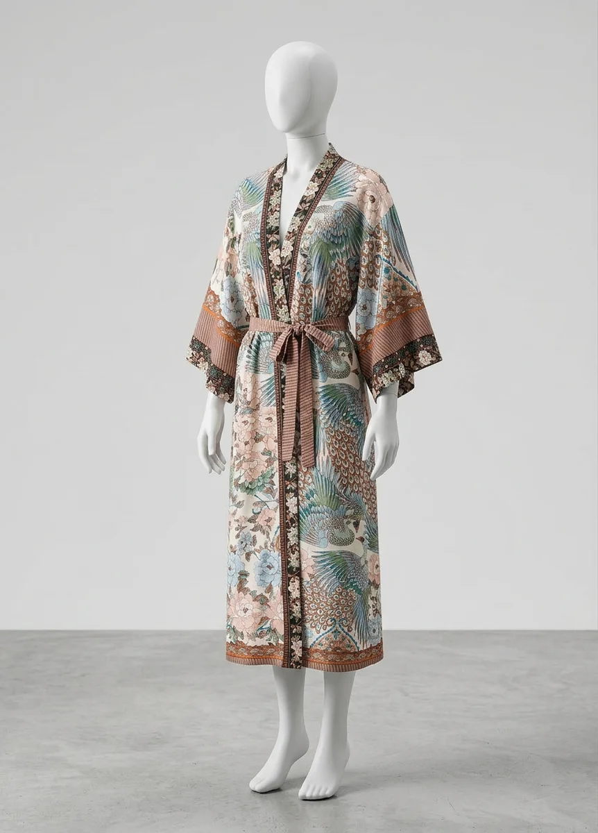 Kimono plage coton floral luxuriant femme élégant - Vue 2 - Kimono Plage