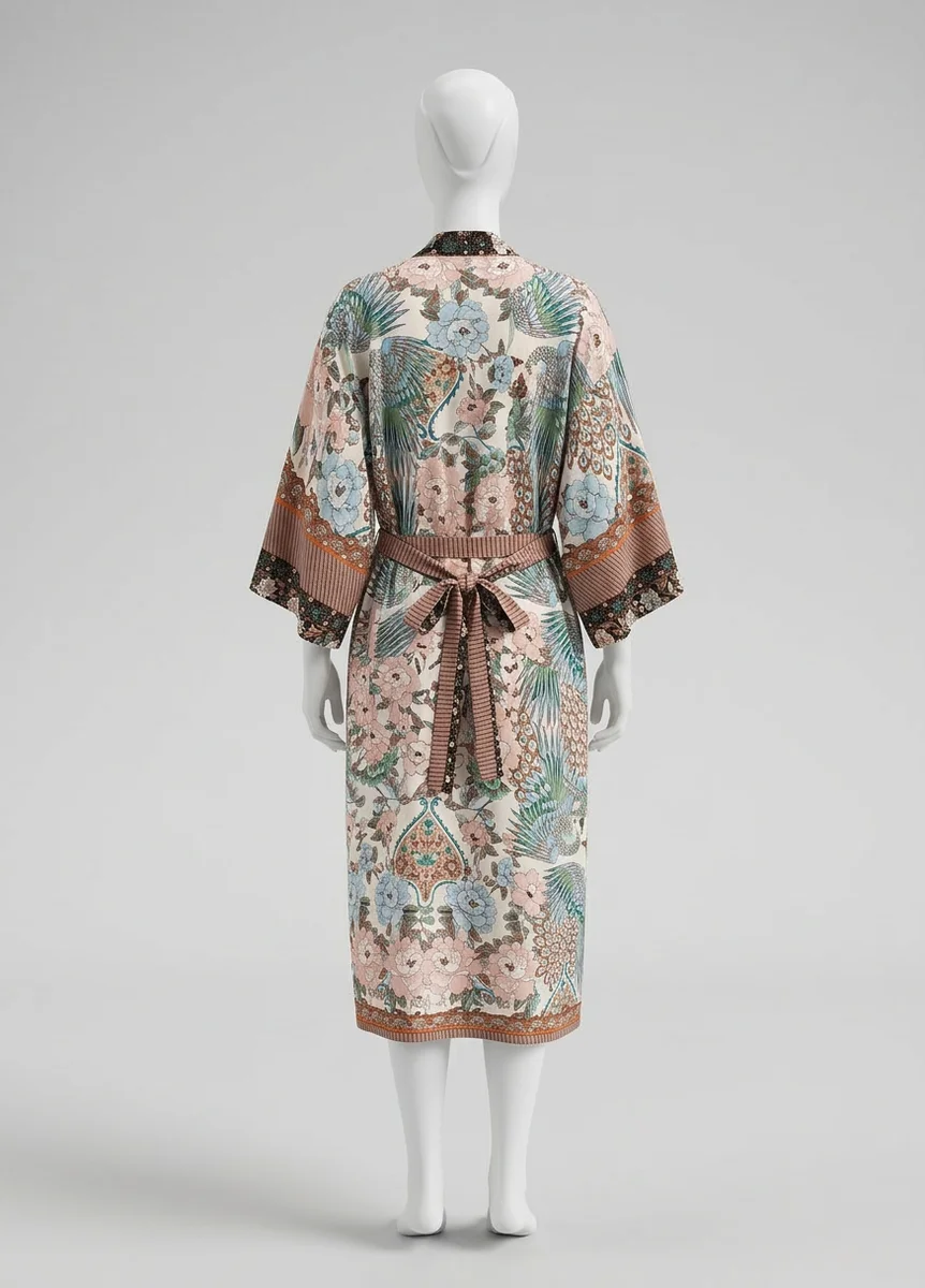 Kimono plage coton floral luxuriant femme élégant - Vue 3 - Kimono Plage