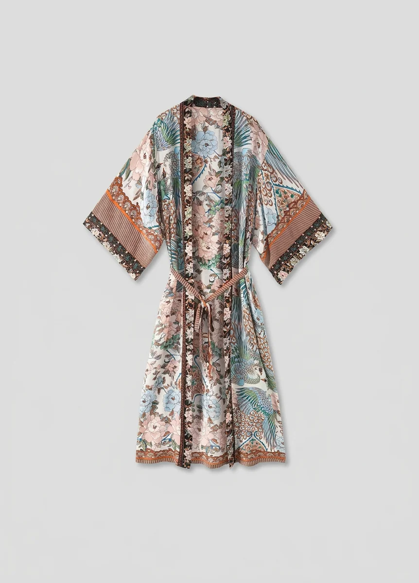 Kimono plage coton floral luxuriant femme élégant - Vue 4 - Kimono Plage