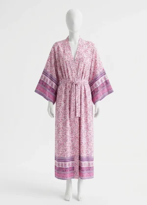 Kimono plage coton long style liberty élégant - Vue 1 - Kimono Plage