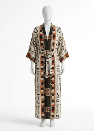 Kimono plage coton long style tribal bohème - Vue 1 - Kimono Plage