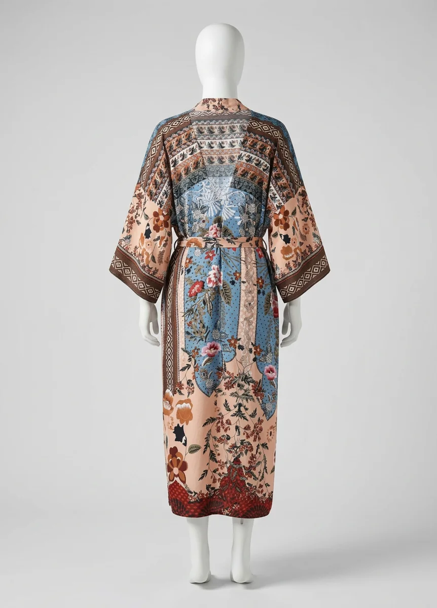 Kimono plage coton oversize bohème femme patchwork - Vue 2 - Kimono Plage