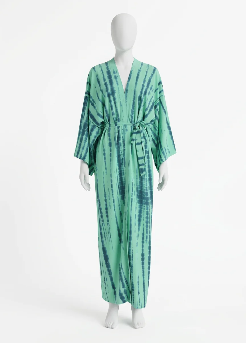 Kimono plage coton polyester long ample minimaliste - Vue 1 - Kimono Plage