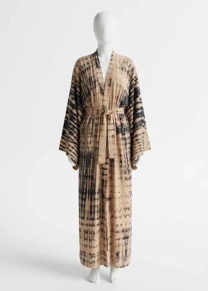 Kimono plage coton polyester long shibori femme fluide - Vue 1 - Kimono Plage