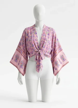 Kimono plage coton viscose court évasé imprimé floral - Vue 1 - Kimono Plage