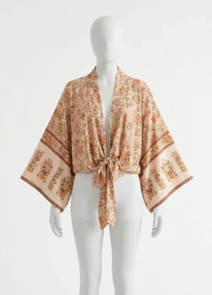 Kimono plage coton viscose court fleuri rétro femme - Vue 1 - Kimono Plage