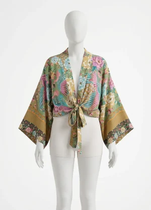 Kimono plage coton viscose court imprimé paon élégant - Vue 1 - Kimono Plage