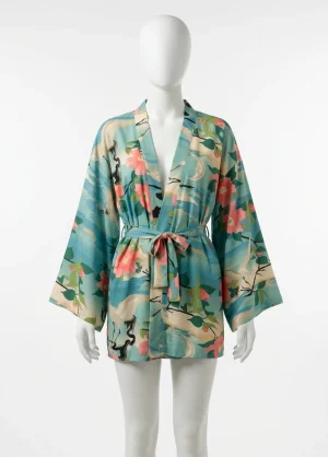 Kimono plage coton viscose court imprimé tropical femme - Vue 1 - Kimono Plage