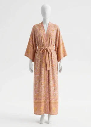 Kimono plage coton viscose long fleuri femme décontracté - Vue 1 - Kimono Plage