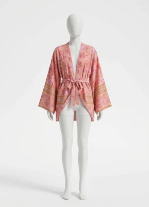 Kimono plage polyester court orné de fleurs femme - Vue 1 - Kimono Plage