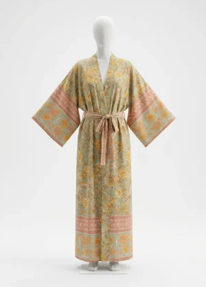 Kimono plage synthétique long imprimé botanique femme moderne - Vue 1 - Kimono Plage