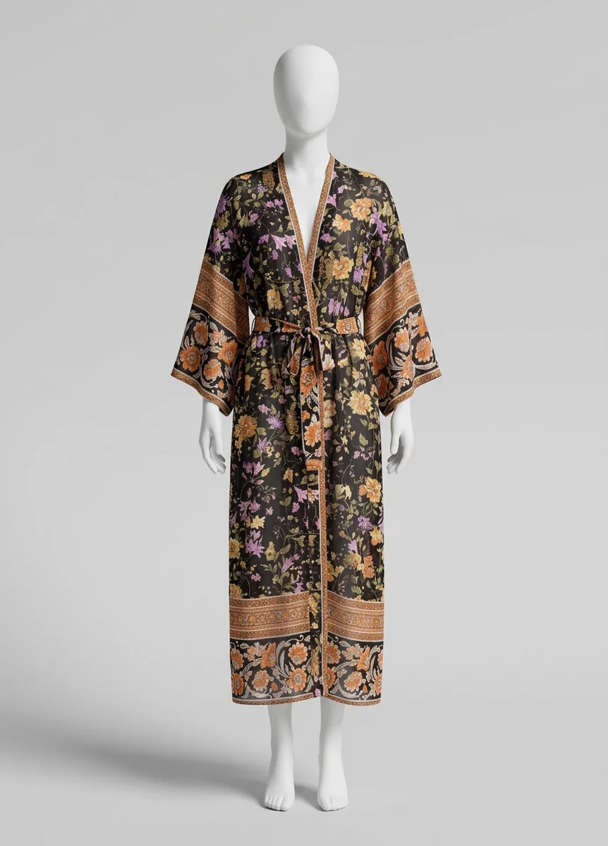 Kimono plage synthétique long vaporeux bohème femme - Vue 1 - Kimono Plage