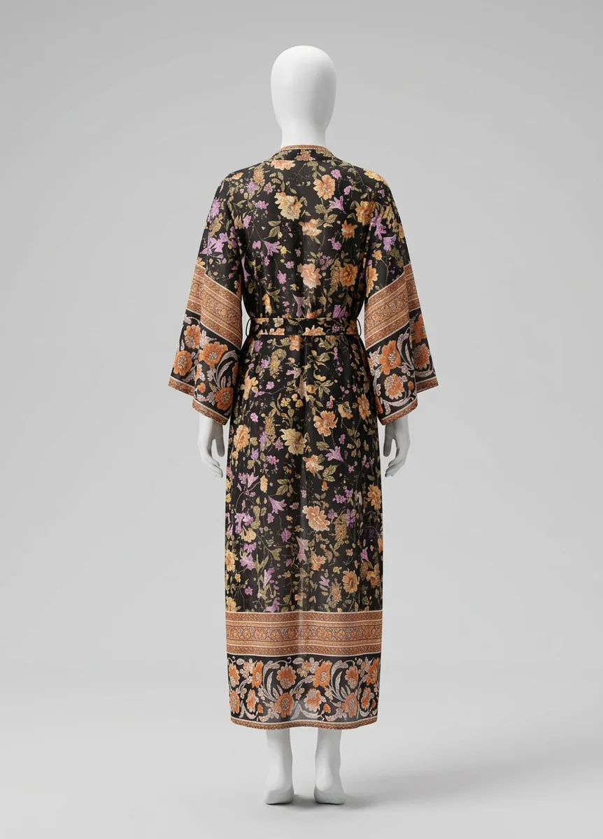 Kimono plage synthétique long vaporeux bohème femme - Vue 3 - Kimono Plage