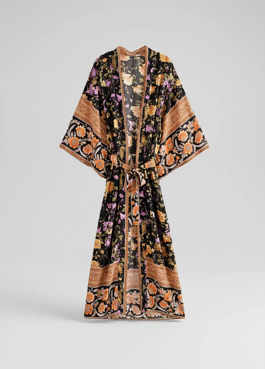 Kimono plage synthétique long vaporeux bohème femme - Vue 4 - Kimono Plage