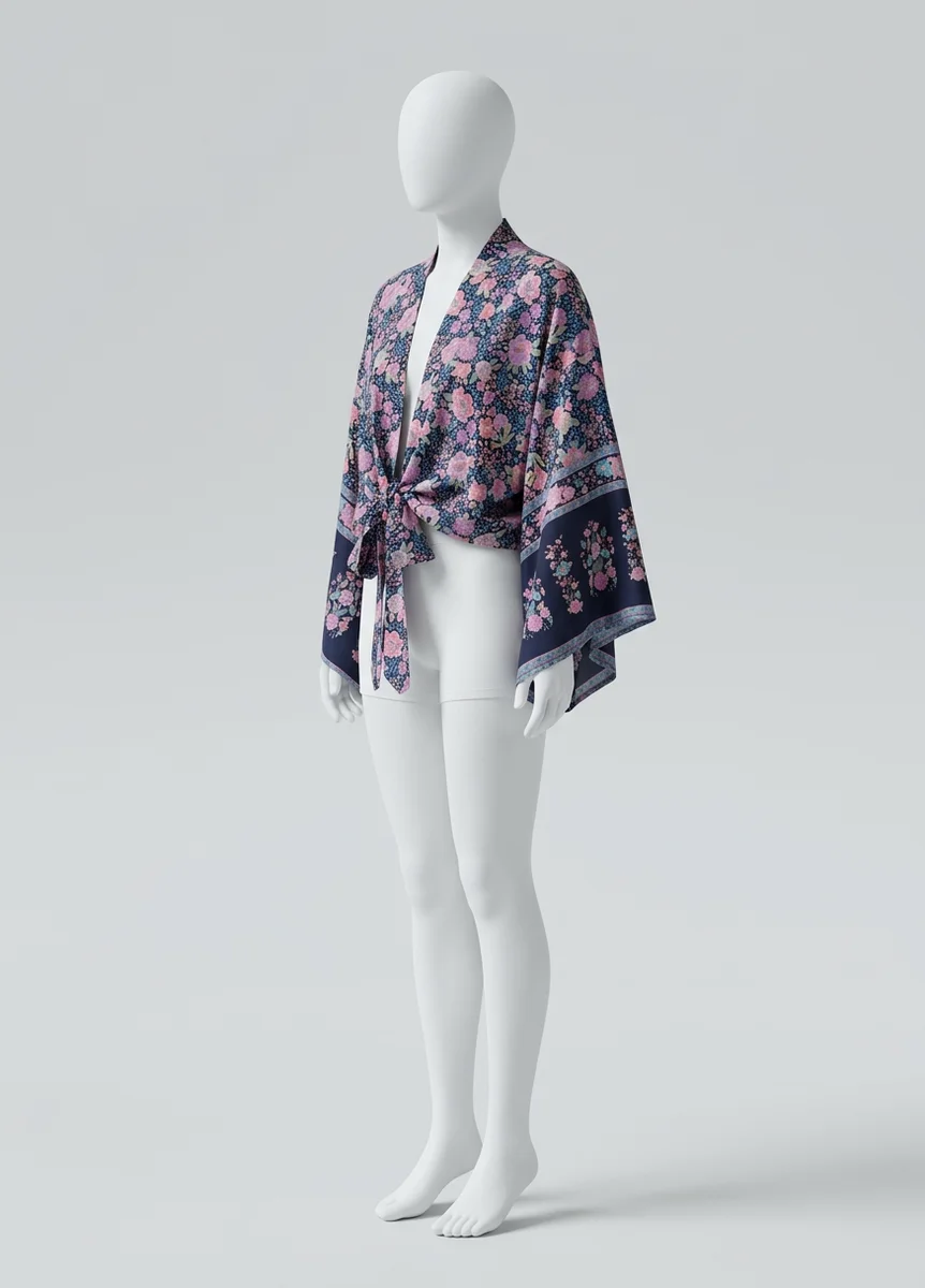 Kimono plage viscose court estival raffiné femme - Vue 2 - Kimono Plage