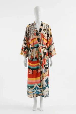 Kimono plage viscose long imprimé artistique femme élégant - Vue 1 - Kimono Plage