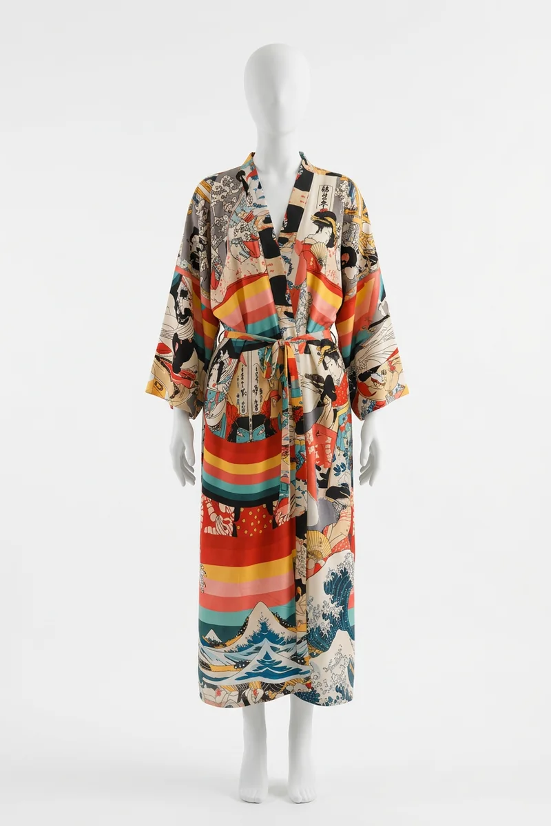 Kimono plage viscose long imprimé artistique femme élégant - Vue 1 - Kimono Plage