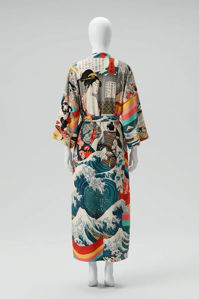 Kimono plage viscose long imprimé artistique femme élégant - Vue 2 - Kimono Plage