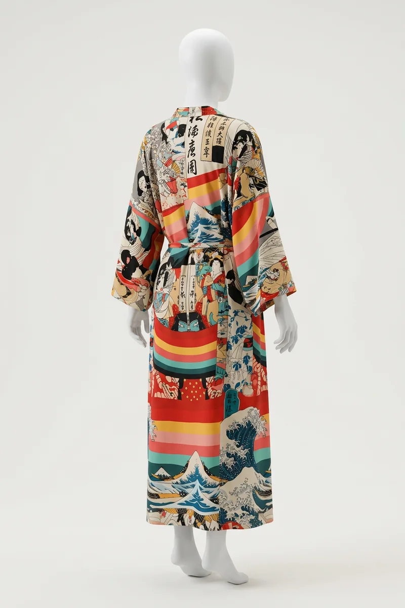 Kimono plage viscose long imprimé artistique femme élégant - Vue 4 - Kimono Plage