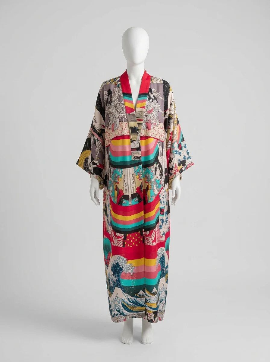 Kimono plage viscose long imprimé artistique femme élégant - Vue 7 - Kimono Plage
